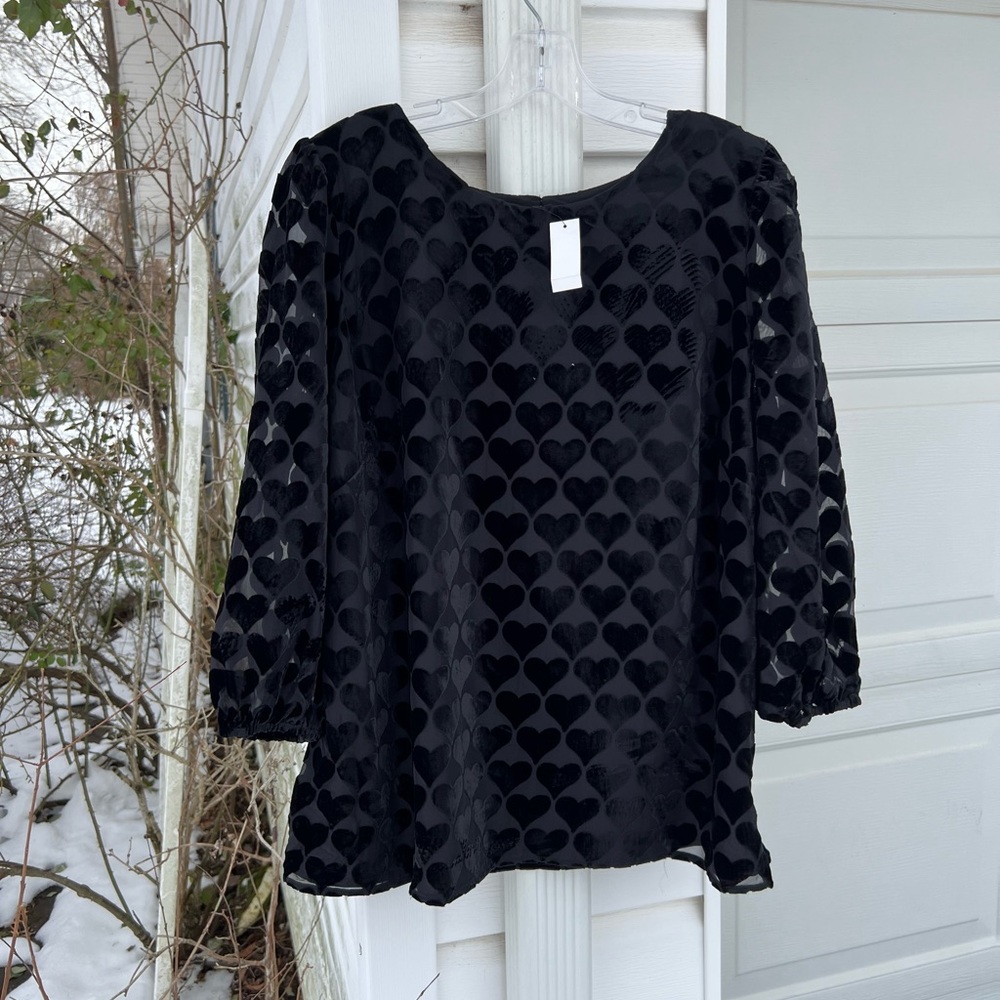 NWT Talbots Gorgeous Black Burn Out Hearts Lined Bodice Blouse - Picture 4 of 5